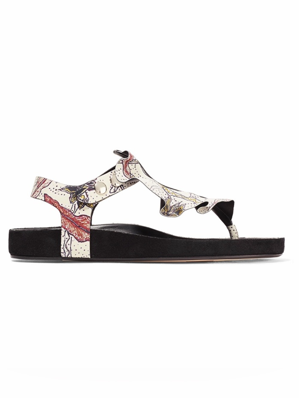ISABEL MARANT LEAKEY ISELA RUFFLED TSTRAP SANDAL in ECRU FLORAL Sz 37